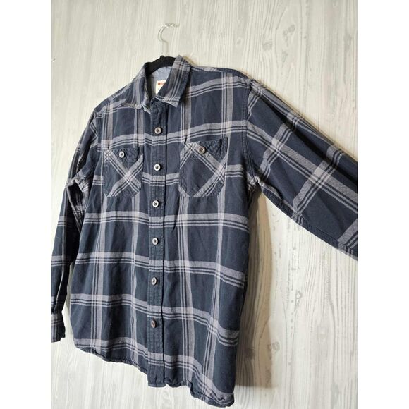Wrangler Authentics Men’s Flannel Button-Up Shirt – Navy Gray Plaid (Size M) - Picture 2 of 6